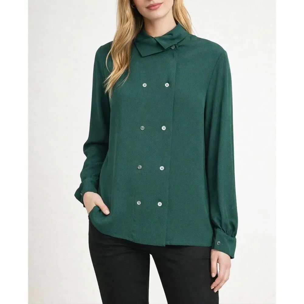 Vintage Britghes of Georgetowne silk forest green pullover blouse size 6